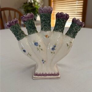 Floral Hand-Shaped Vase with Purple and Green Accents